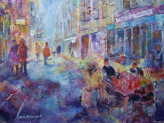 Al Fresco Cafe 2 - Street Dining at Cafe or Restaurant  - Red Cape Painting by Horsell Woking Surrey Artist Sera Knight