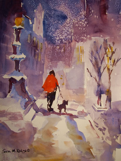 Snow Patrol - Walking The Dog. Walkies Painting by Horsell Woking Surrey Artist Sera Knight