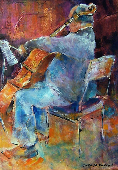 Woking Art Gallery - Music Collection - The Cello Player - Painting by Horsell Woking Surrey Artist Sera Knight