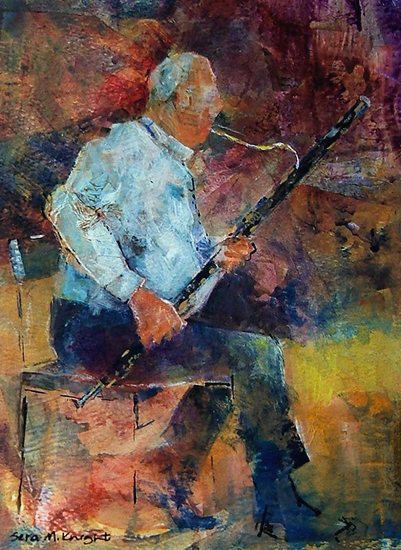 Woking Art Gallery - Music Collection - The Basoon Player - Painting by Horsell Woking Surrey Artist Sera Knight