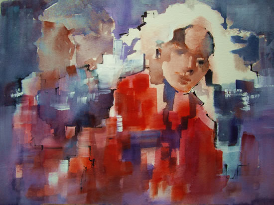 Blonde  Girl and Man - Contemporary Painting by Horsell Woking Surrey Artist Sera Knight