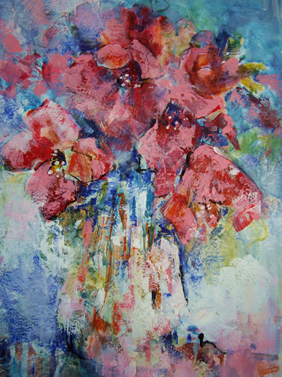 Vase of Flowers - Tulips Opened Up! - Painting by Horsell Woking Surrey Artist Sera Knight