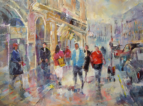 London Shopping & Traffic Painting by Horsell Woking Surrey Artist Sera Knight