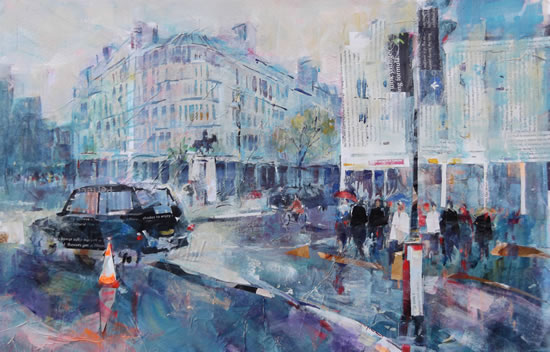 Taxi & Street Scene - London Art Gallery - City painting