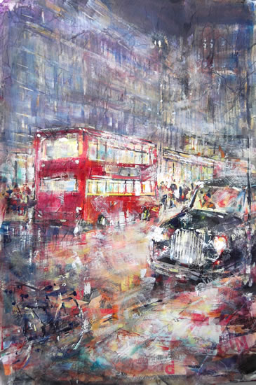 London Art Gallery - Taxi & Bus at Night