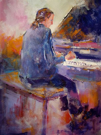 Orchestra & Music Collection - Piano Player (Grand Piano) Painting by Horsell Woking Surrey Artist Sera Knight