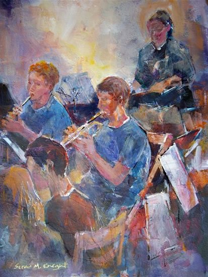 Orchestra & Music Collection - Wind Section of Youth Orchestra (students) Painting by Horsell Woking Surrey Artist Sera Knight