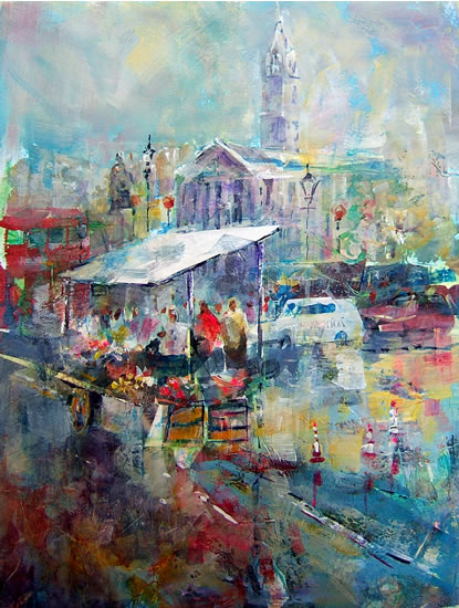 Market Stall Painting by Horsell Woking Surrey Artist Sera Knight