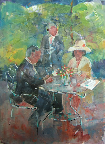 Silver Service Tea - Charming Tea Painting by Horsell Woking Surrey Artist Sera Knight