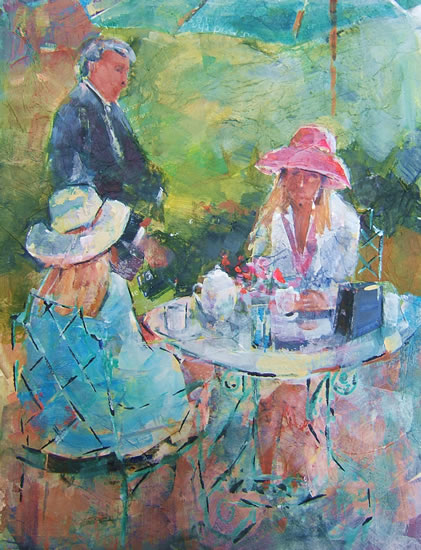 Tea for Two at Ascot Races Berkshire England - Painting by Horsell Woking Surrey Artist Sera Knight
