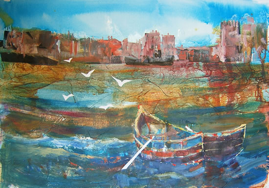 Seagulls and Castle - Boats Gallery of Paintings by Horsell Woking Surrrey Artist Sera Knight