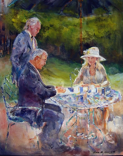 Tea Time at Royal Ascot Berkshire - Painting by Horsell Woking Surrey Artist Sera Knight