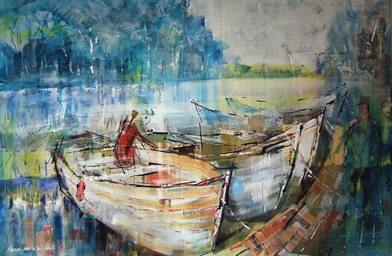 Boats Painting by Horsell Woking Surrey Artist Sera Knight