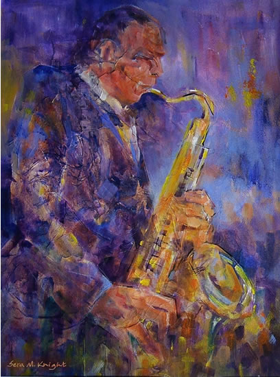 Orchestra Collection - Saxophone Player - Gallery of Classical Music Paintings by Woking Surrey Artist Sera Knight