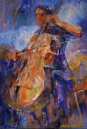 Orchestra Collection - Cello Player - Gallery of Classical Music Paintings by Woking Surrey Artist Sera Knight