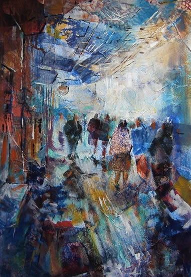 Woking Art Gallery - 'Coming & Going' Street Scene - Painting by Horsell Woking Surrey Artist Sera Knight