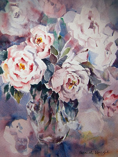 Woking Art Gallery - Flowers Collection - Roses in Watercolour - Painting by Horsell Woking Surrey Artist Sera Knight