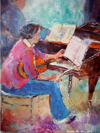 Woking Art Gallery - Classical Music Collection - Violin Practice (Orchestra) - Painting by Horsell Woking Surrey Artist Sera Knight